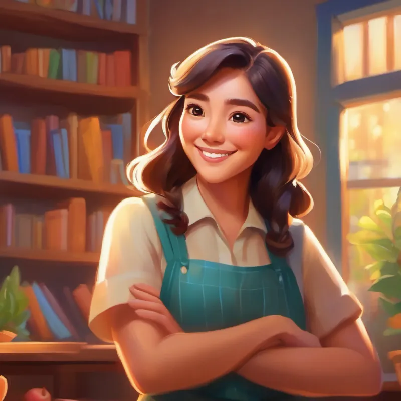 Warm teacher, kind eyes, bright smile teaches about beauty in diversity and the importance of kindness.