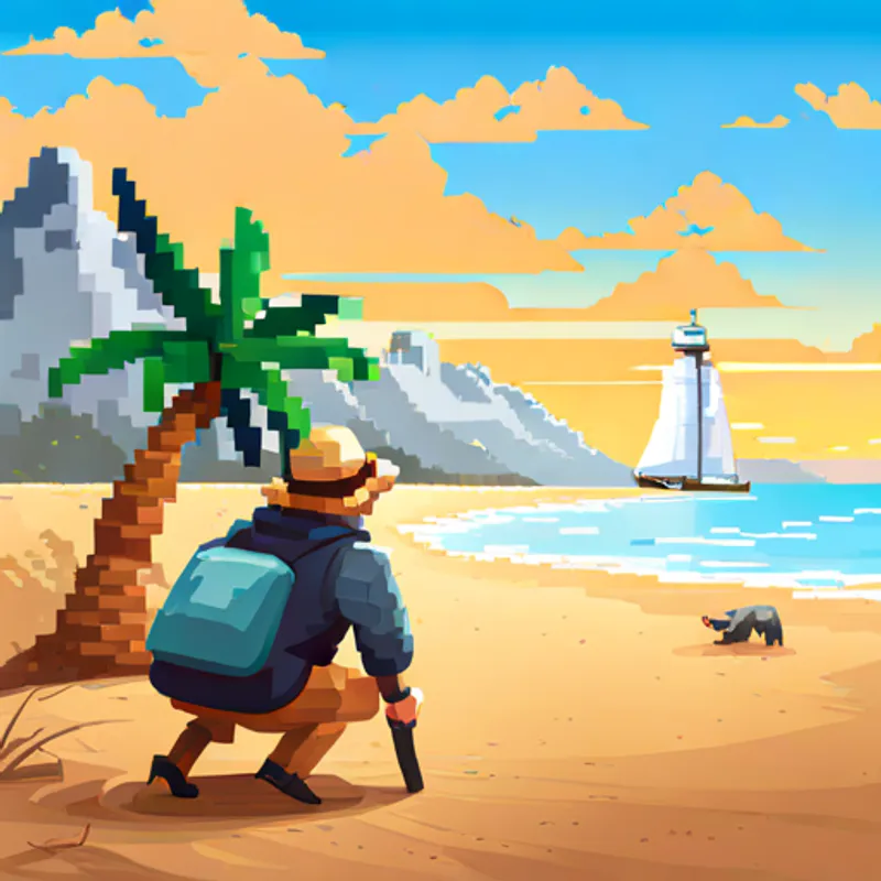 Sam and his new friends playing on a sandy beach