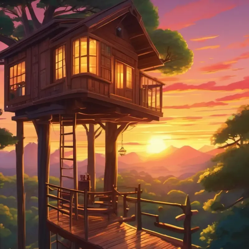 Activities in treehouse, enjoying the view of the sunset.