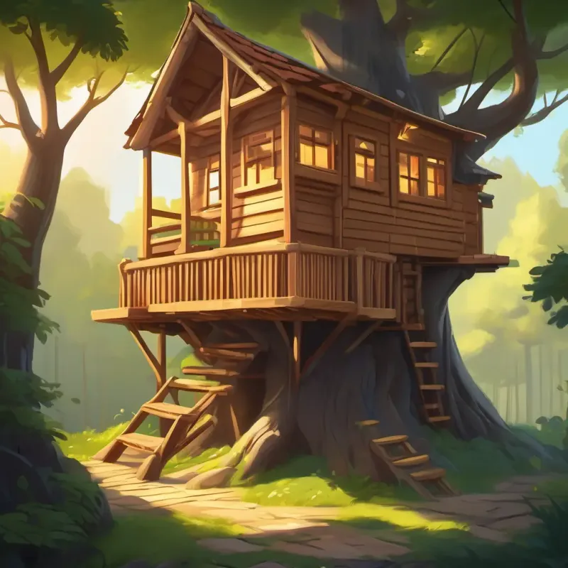 Building walls and floor of treehouse, teamwork in progress.