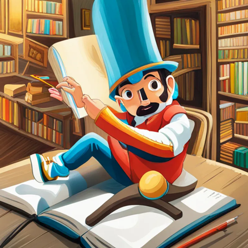 Juan imaginando su libro de cuentos con lápiz y papel