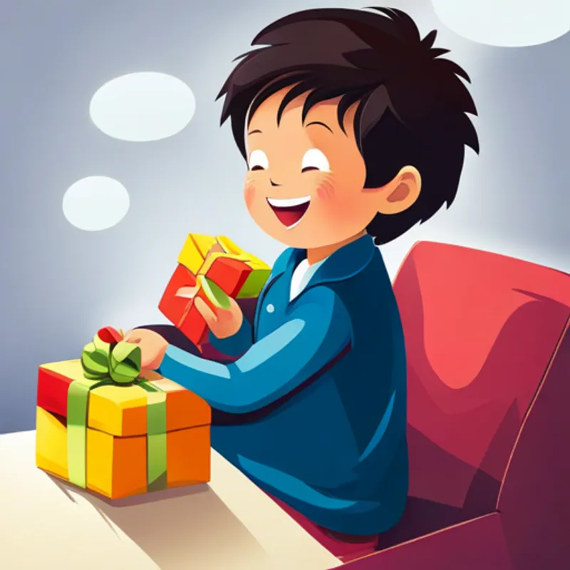 Un niño sonriendo y abriendo un regalo lleno de talentos