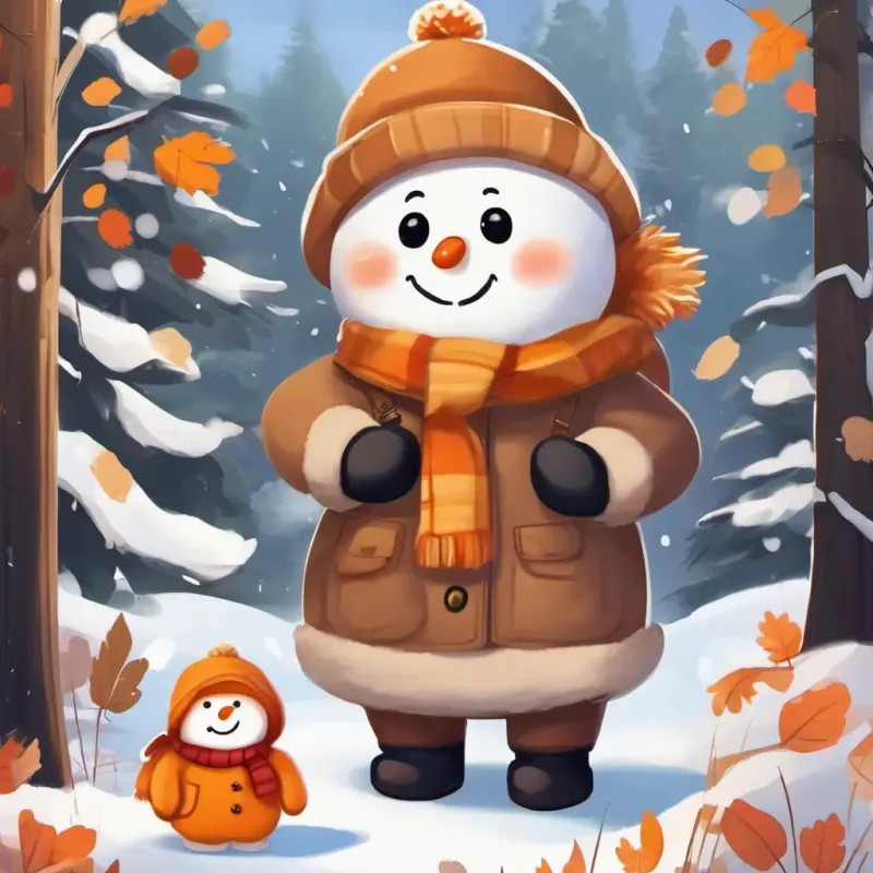 Inside a cozy house, Theo is a light brown teddy bear with big brown button eyes and a soft, fluffy fur coat the teddy bear and Frosty is a plump snowman with a carrot nose, coal eyes, and a big friendly smile the snowman are best friends.