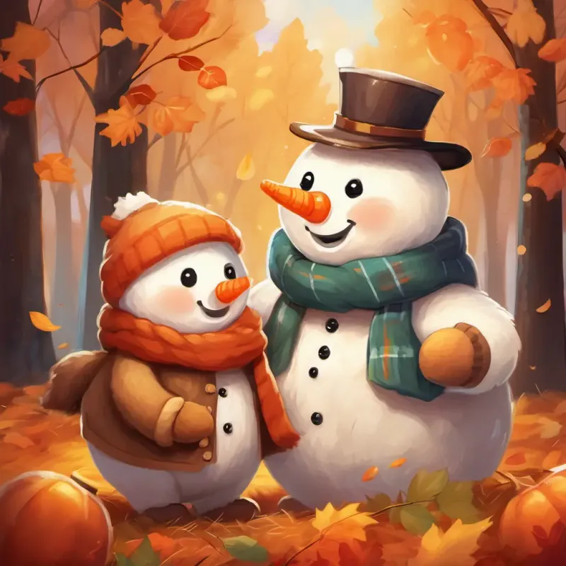 In their playful world, Theo is a light brown teddy bear with big brown button eyes and a soft, fluffy fur coat and Frosty is a plump snowman with a carrot nose, coal eyes, and a big friendly smile continue to have fun and make lasting memories together.