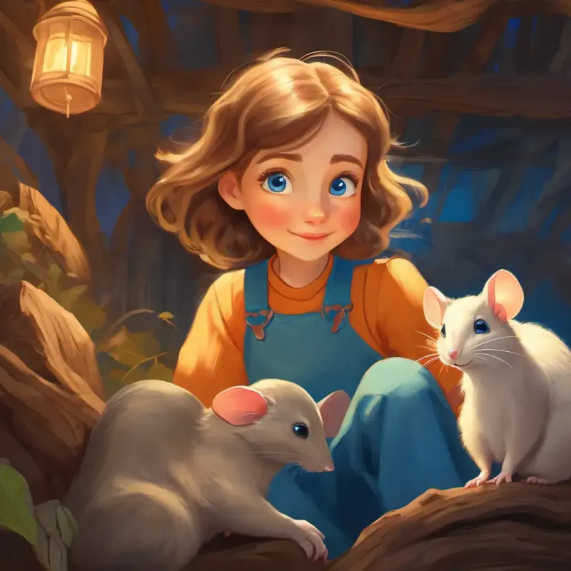 Kind girl, fair skin, blue eyes, always wearing a warm smile finds a trapped mouse