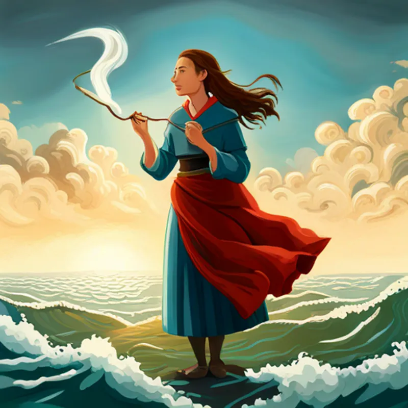 El ser del El viento, invisible pero lleno de historias y secretos. mostrando sorpresa mientras escucha el viento