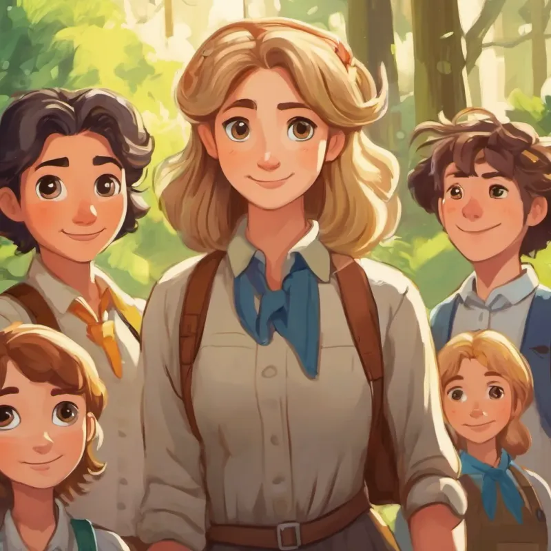 Laura has brown eyes and brown blonde stripy hair and her work mates become true friends. They support each other and make work a happy place to be.