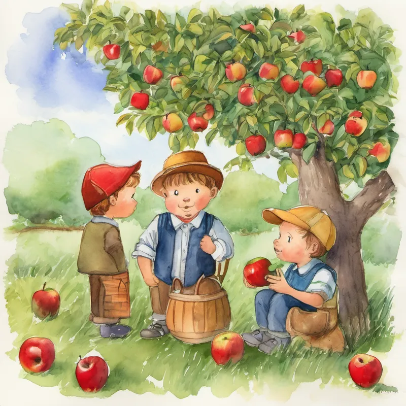 To Kaison's surprise, Mr. Jenkins listened attentively and softened his stern expression. He explained that he valued his apples and was upset when people took them without permission. Mr. Jenkins appreciated Kaison's honesty and realized that maybe children weren't all that bad. In that moment, both of them agreed to a compromise. From that day on, Kaison and Mr. Jenkins developed a unique friendship. Kaison offered to help Mr. Jenkins tend to his apple tree, and in return, Mr. Jenkins shared a few juicy apples with Kaison and Emma.
