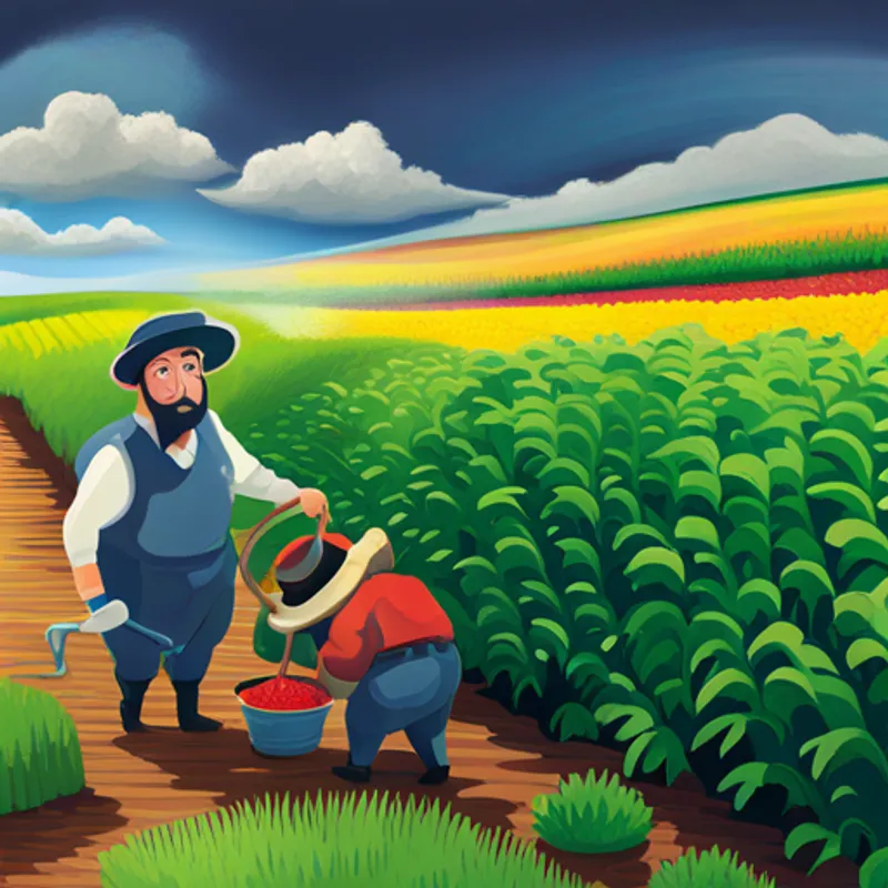 The giant watering his garden while Jack steals crops