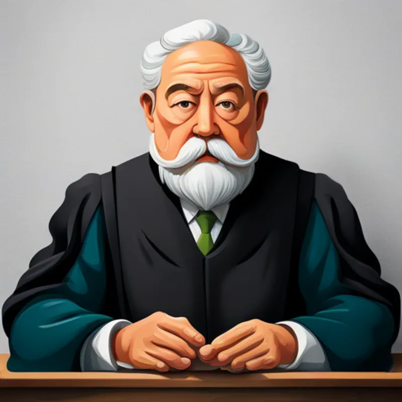 The judge looking thoughtful and wise
