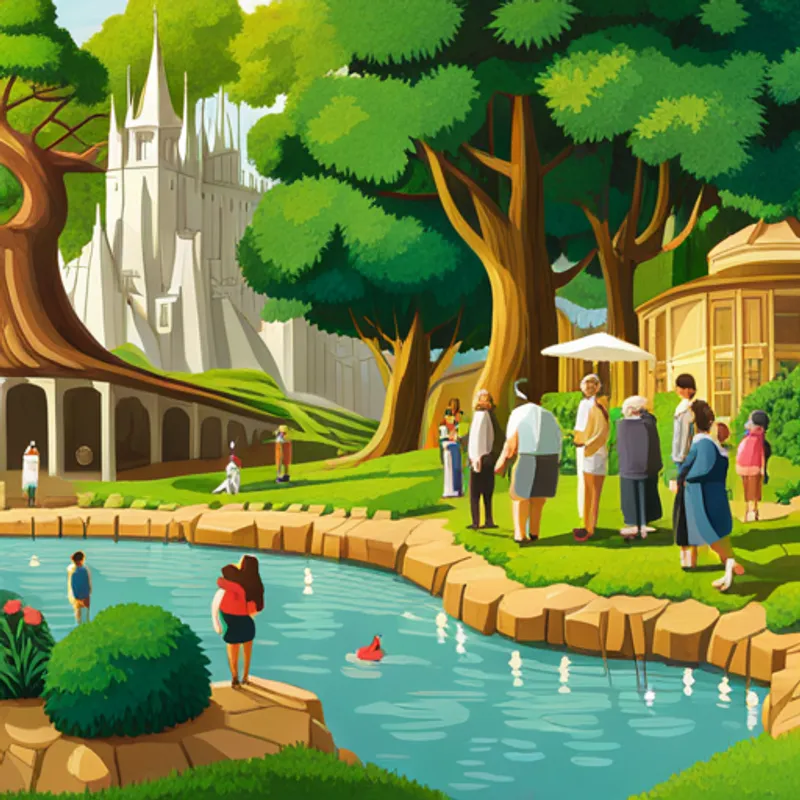 People from all over enjoying the giant's garden