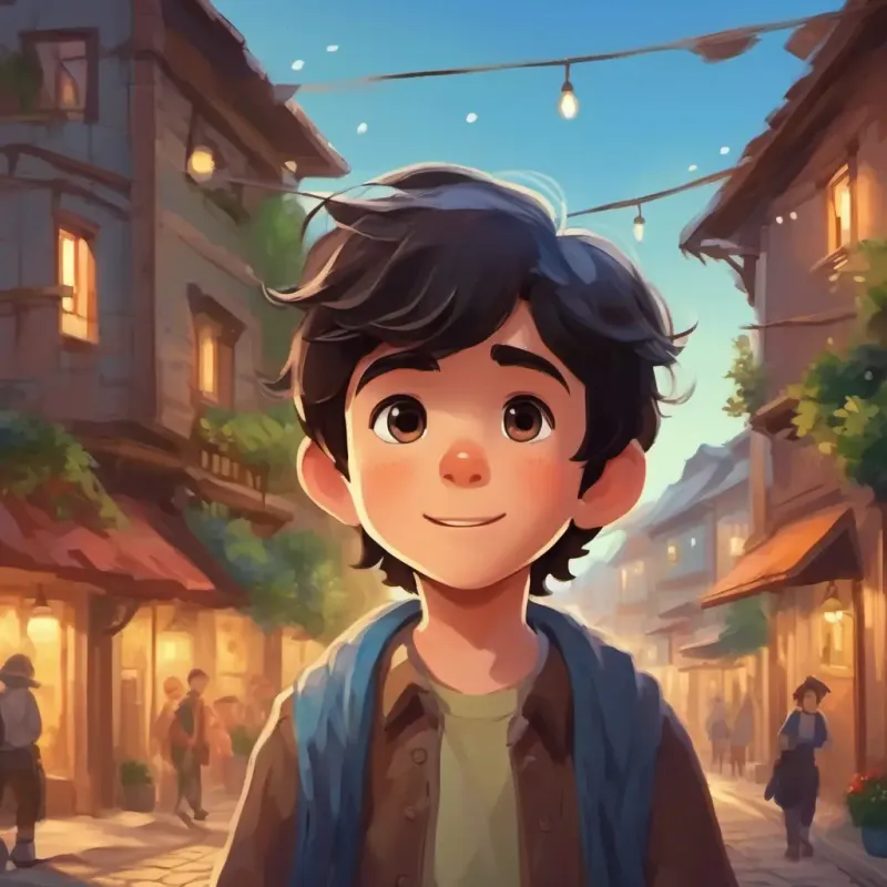 Introduction of Young boy with dark hair, caring eyes, and a creative spirit, setting established in a small town.