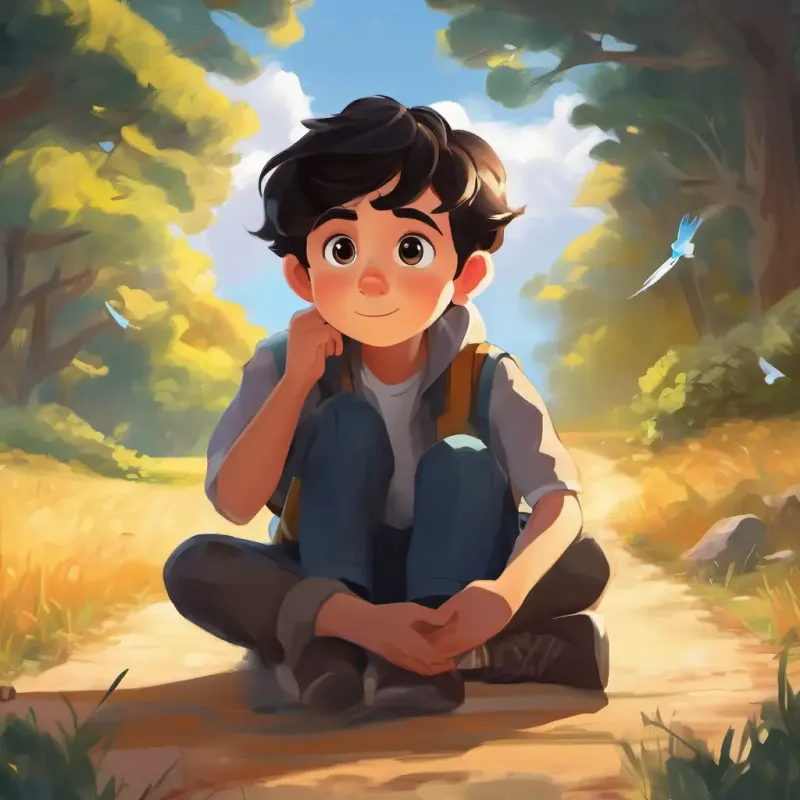 Closing thoughts, Young boy with dark hair, caring eyes, and a creative spirit realizes the power of storytelling.