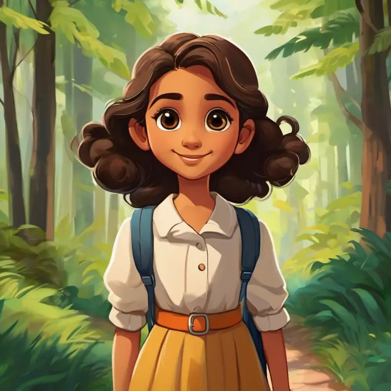 Yasmim, 9 anos, pele morena, cabelos cacheados abaixo dos ombros, olhos castanhos and Bianca, 5 anos, pele morena clara, cabelos cacheados, olhos travessos walking hand in hand, wearing casual clothes, with a mystical forest in the background.