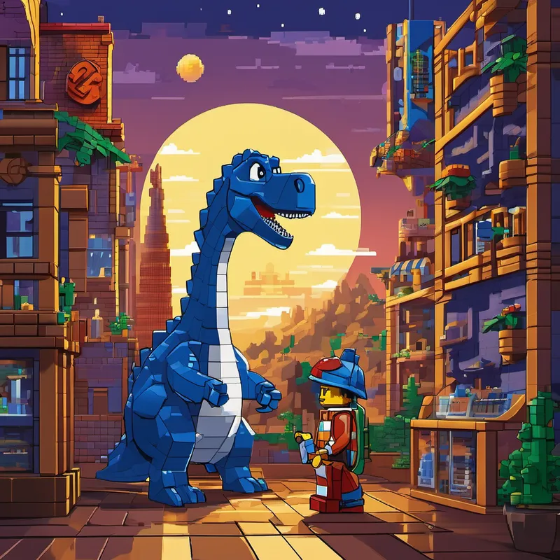 Charlie's favorite place on Earth was Legoland. Oh, how he loved constructing amazing buildings, pretending to be an architect, and imagining himself as the hero of his own Lego adventures. But, deep down, he wondered if his creations were good enough or if he would ever build something truly extraordinary. One cool evening, as the moon smiled down upon Charlie's room, a friendly dinosaur named Rex came to visit him. With a knowing smile, Rex sensed Charlie's struggles and decided to lend a helping claw.