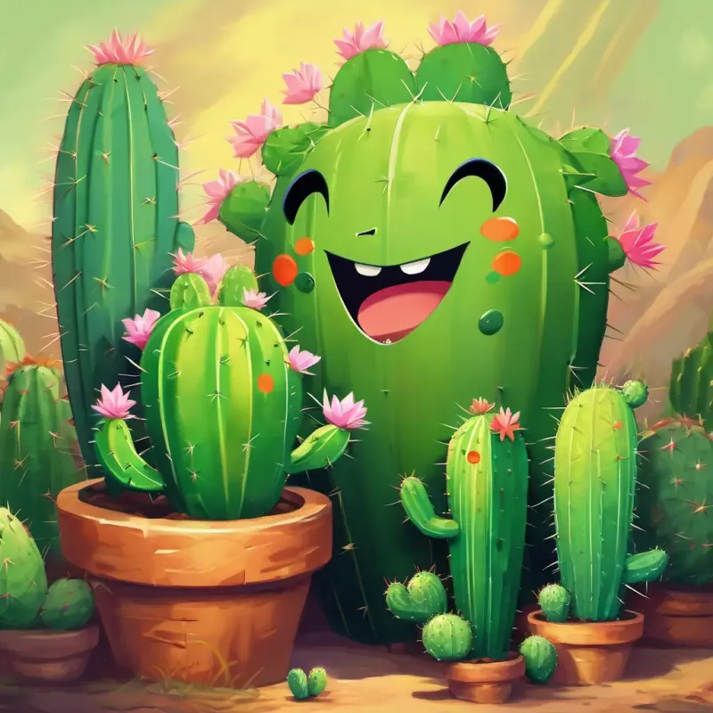 Perry is a small cactus with sharp spines all over his body He is green and has a happy smile watched sadly as the The other plants have soft leaves and colorful petals They are different shapes and sizes hugged each other, feeling left out.