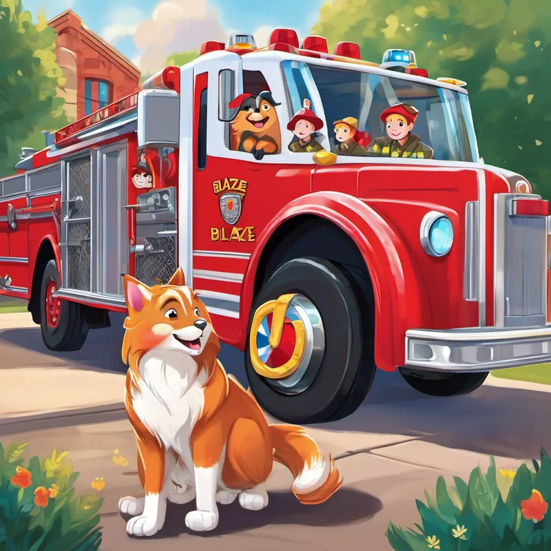 His mom smiled and replied, "Of course, Blaze! It's a great idea! Let's go!" Blaze and Quincy cheered in excitement, and soon they all hopped into the car and drove to the fire station. As they entered, Blaze's eyes widened with wonder. Shiny red fire trucks and brave firefighters in their uniforms greeted them. Blaze's heart filled with joy as he watched the firefighters slide down the pole and climb onto the fire trucks.