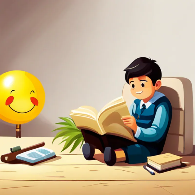 El niño sonriendo y estudiando con confianza