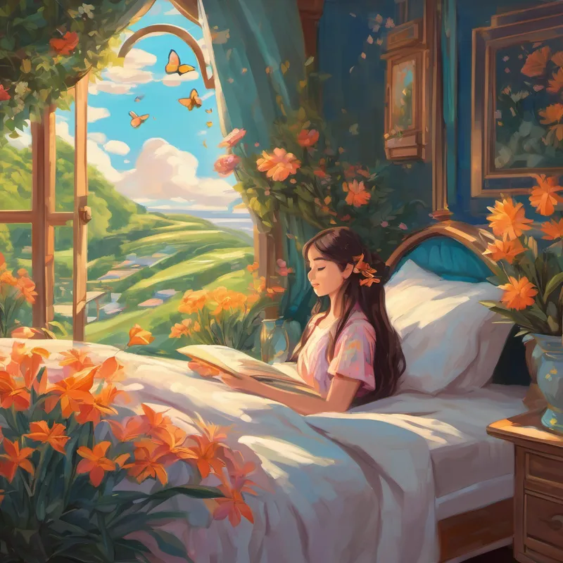 That night, as Lily climbed into bed, she carefully placed the dreamsilk pillowcase on her favorite pillow. She closed her eyes and imagined all the adventures she would have in her dreams. Moments later, she was whisked away to a magical land. In her dreams, Lily found herself in a breathtaking garden, filled with flowers of every color. Butterflies danced around her, and the fragrance of the blossoms filled the air.