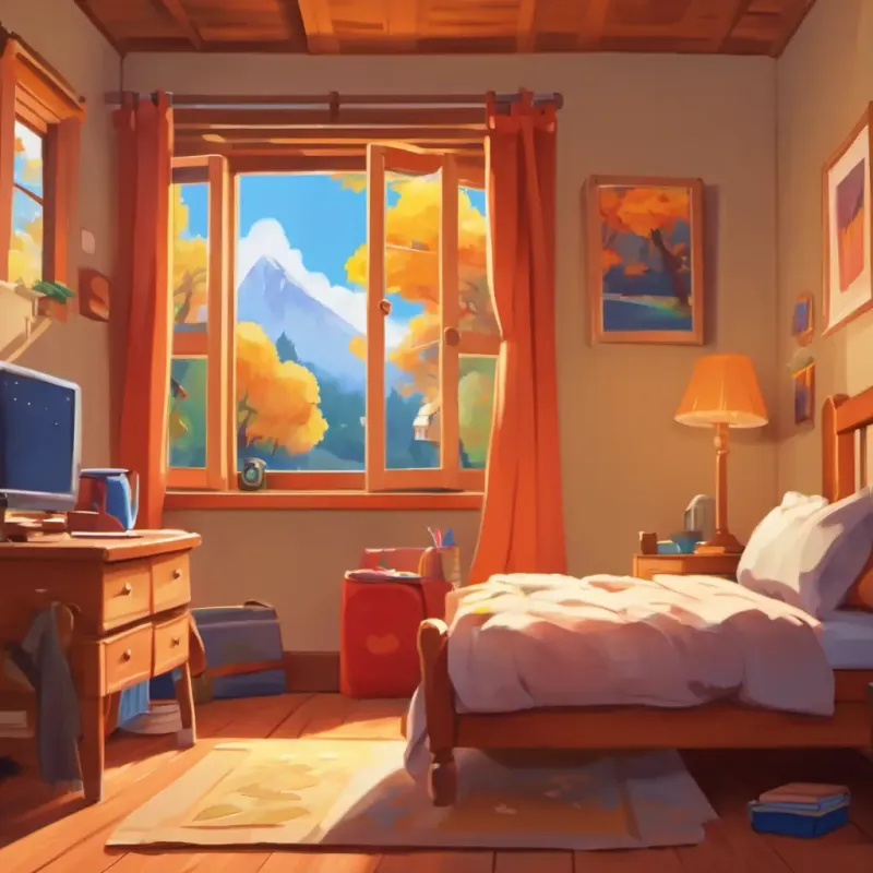 Ishu feels excited in his bedroom, ready for the first school day.