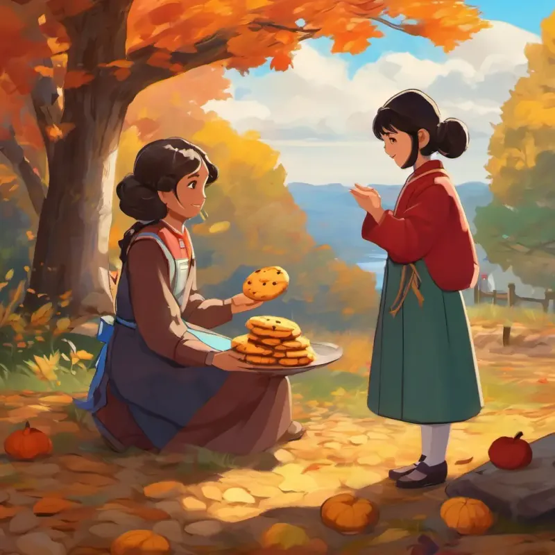 Ishu offers a cookie to the girl, striving to make a new friend.