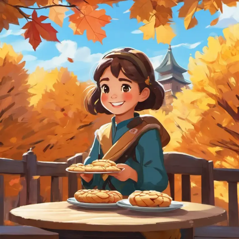 The girl, Ana, is smiling with Ishu as they share a cookie.