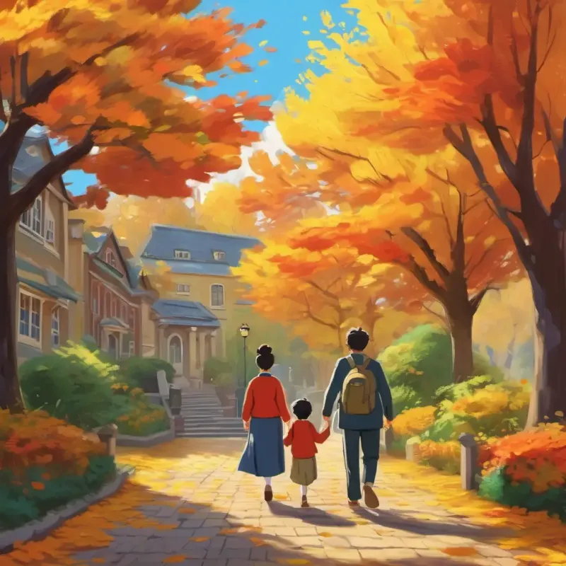 Ishu and his mom are approaching the busy, big school.