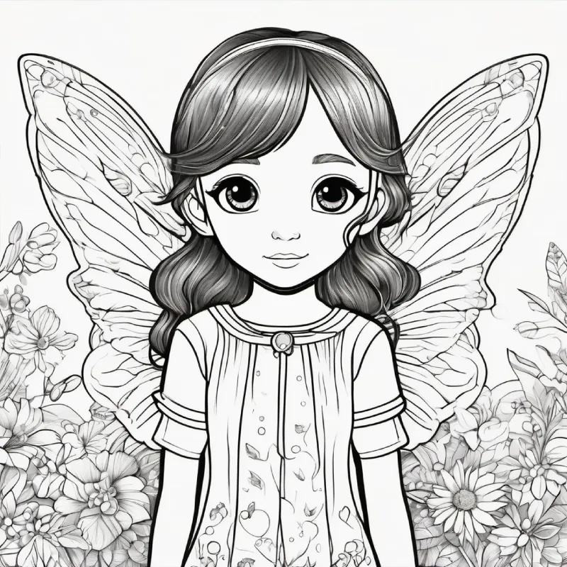 tiny fairy, bright, colorful wings greets girl, brown hair, blue eyes and thanks her for finding the magic pebble.