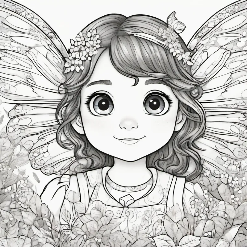 tiny fairy, bright, colorful wings explains the pebble's magic and asks girl, brown hair, blue eyes to be friends.