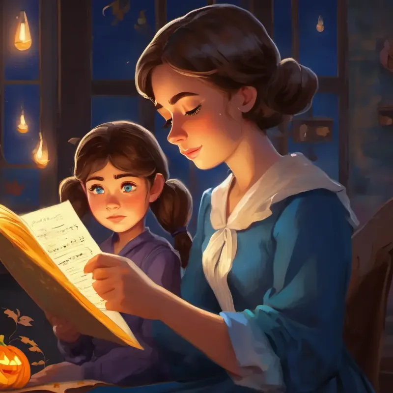 Illustration of A kind and hardworking girl with brown hair and bright blue eyes's mother reading the note, with tears streaming down her face and a glimmer of hope in her eyes.