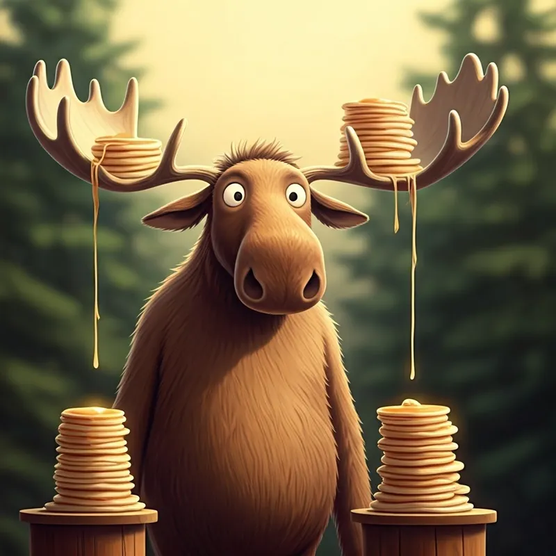 shocked moose with pancakes on his antlers