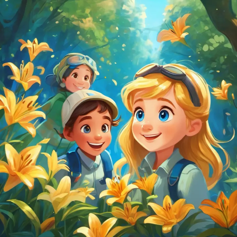Lily has golden hair and bright blue eyes, with a big smile and her friends discovering the wonders of nature and making a promise to protect it.