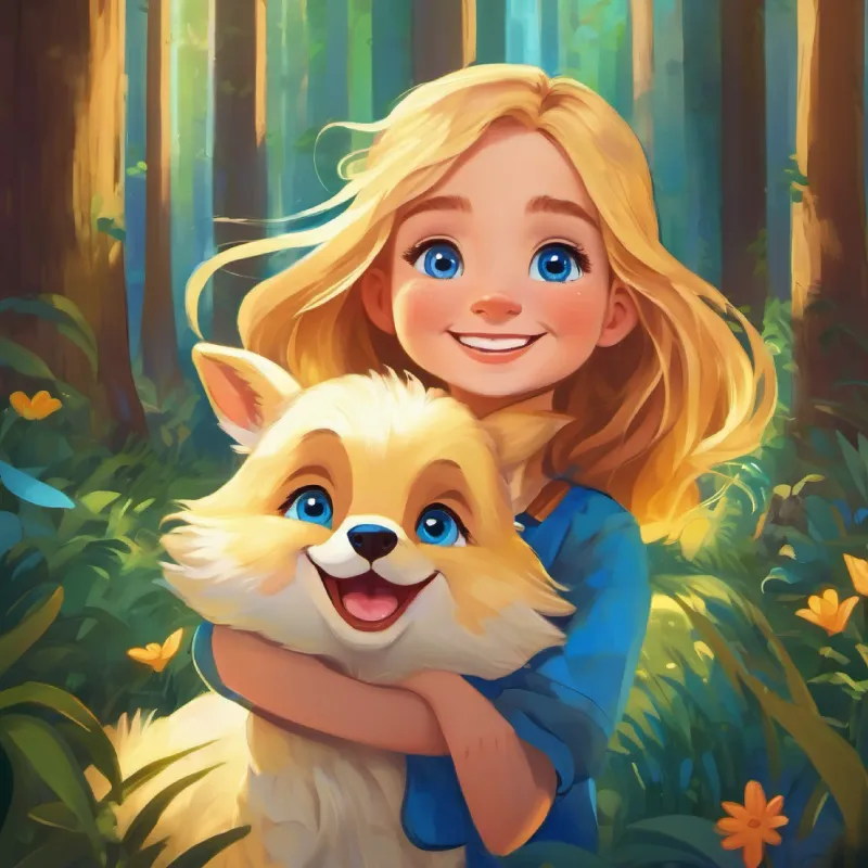 Lily has golden hair and bright blue eyes, with a big smile's happy days spent exploring the forest with her animal friends.