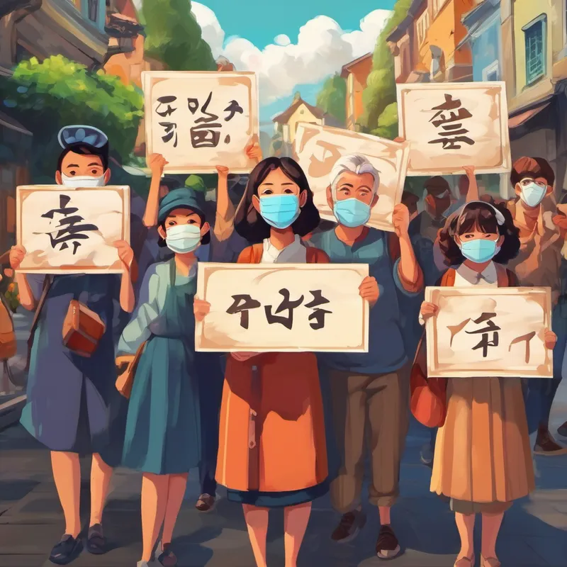 A group of people wearing masks and holding signs