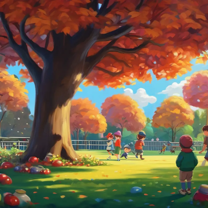 Dizzy hides in a park, watching children play.