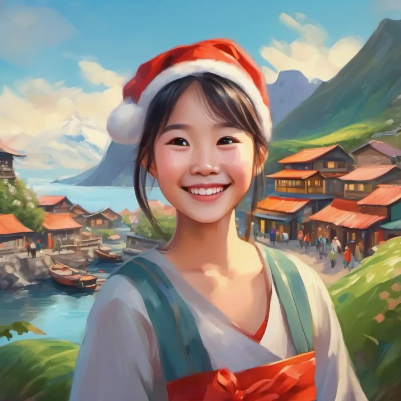 An happy chinese girl faroe island places around the world bright eyes and an eager smile's home in China, family present, introduction to her dreams.