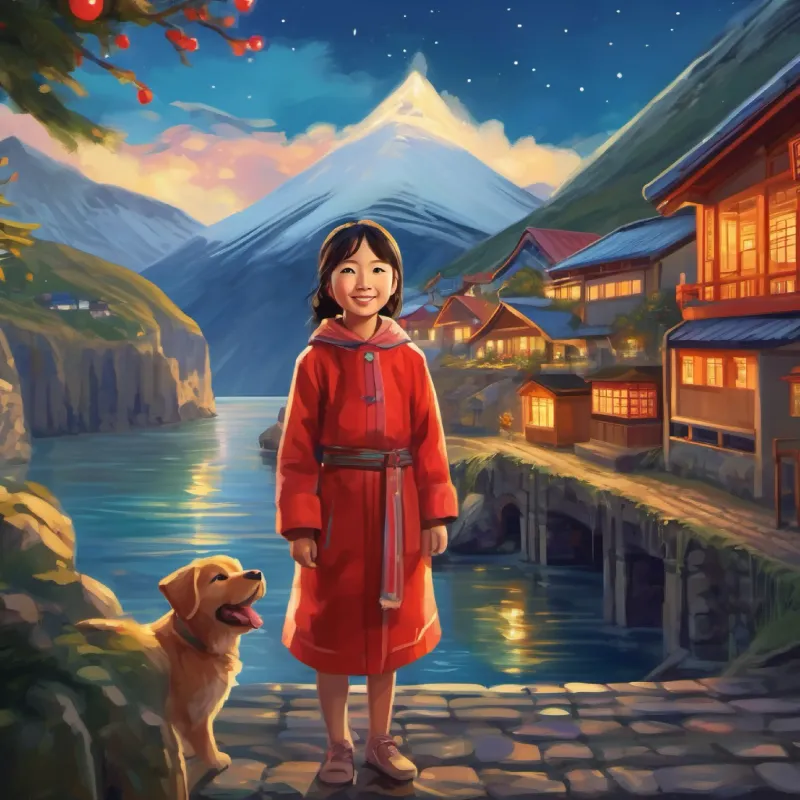 An energetic cici's A 11 year old chinese little girl now eleven standing in front of faroe islands with bright eyes and an eager smile's home in China, family present, introduction to her dreams.