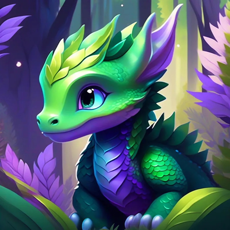 Enna - blonde hair, lively and bright and Lili - black hair, thoughtful and kind find Sparkle - purple scales, adorable baby dragon, the baby dragon - green forest
