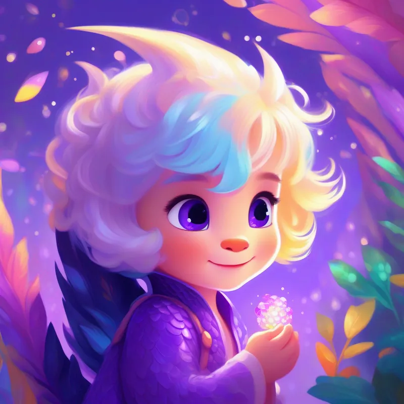 Enna - blonde hair, lively and bright, Lili - black hair, thoughtful and kind, and Sparkle - purple scales, adorable baby dragon decide to find Sparkle's parents - vibrant colors