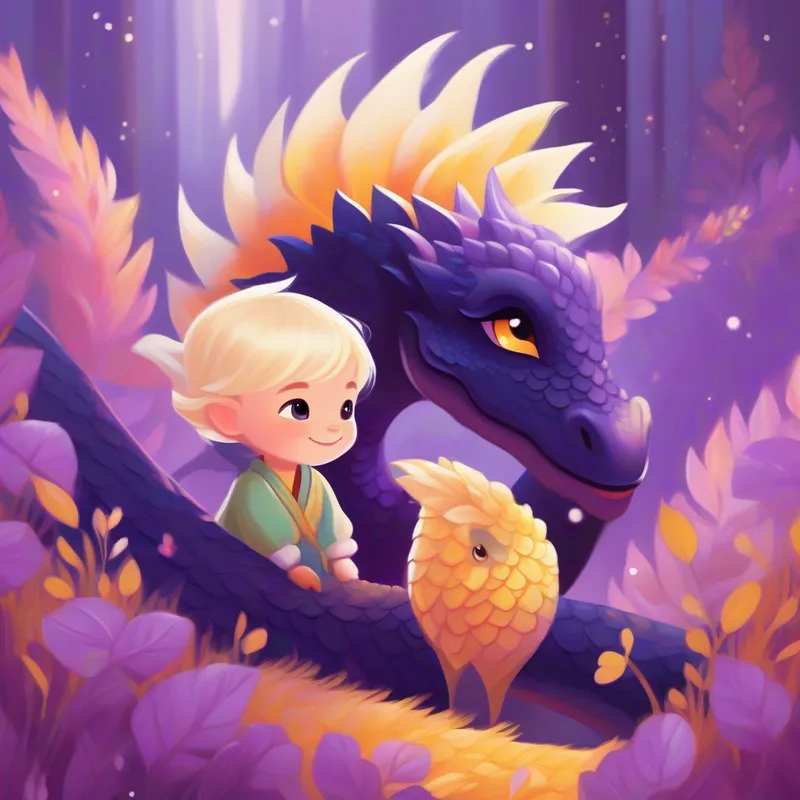 Enna - blonde hair, lively and bright, Lili - black hair, thoughtful and kind, and Sparkle - purple scales, adorable baby dragon return home with valuable lesson learned - warm colors