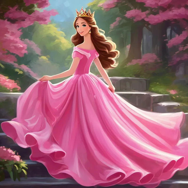 Princess with flowing pink dress, crown, princess with flowing pink dress, crown