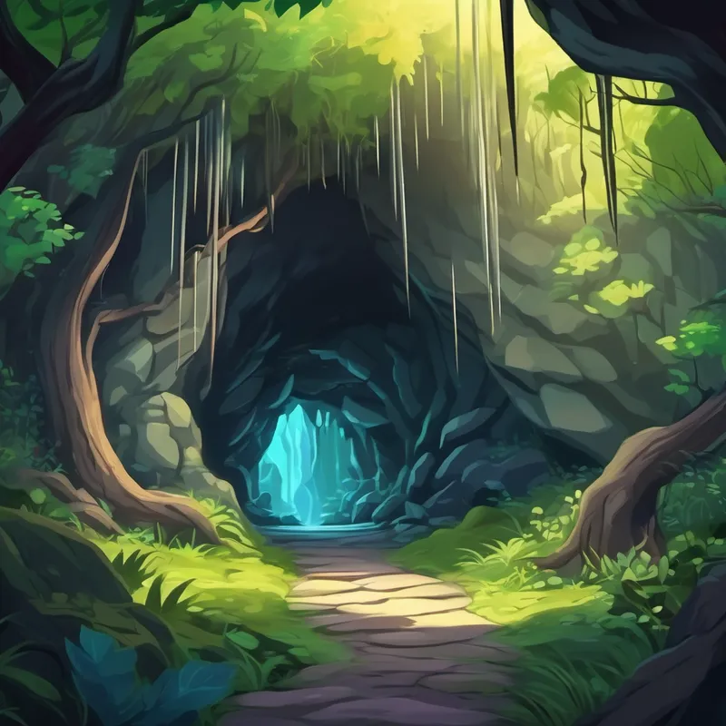 Dark cave entrance in the magical forest