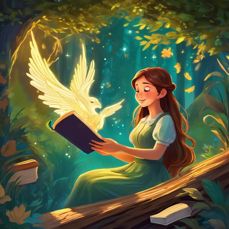 Lily ran her fingers along the spines of the books until she spotted one that caught her attention— a shimmering book with a golden keyhole carved into its cover. Curiosity got the better of her, and she reached out to touch it. To her astonishment, the book leaped into her hands, eager to be read. As she opened the book, a whirlwind of color and light swirled around her, transporting her to a magical forest full of creatures she had only read about. There were talking animals, mischievous fairies, and even a friendly dragon. Together, they embarked on an incredible journey to save the land from an evil sorceress.