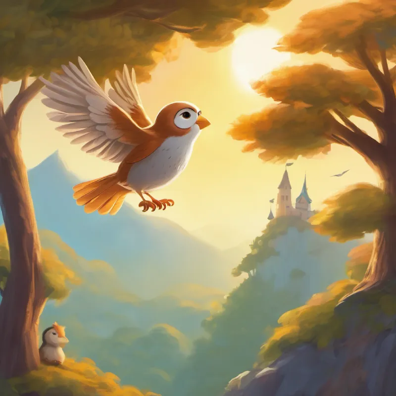 in a cosy nest high up in a tall tree, a curious and adventurous little bird named Pip lived. Pip longed to fly like the other birds, and with determination, he embarked on a journey to make his dream come true. With the guidance of his wise friend Owl, Pip learned to believe in himself and practiced tirelessly, overcoming challenges along the way. Supported by his animal friends, Pip's wings grew stronger, and one day, he took flight, soaring through the sky with joy in his heart.