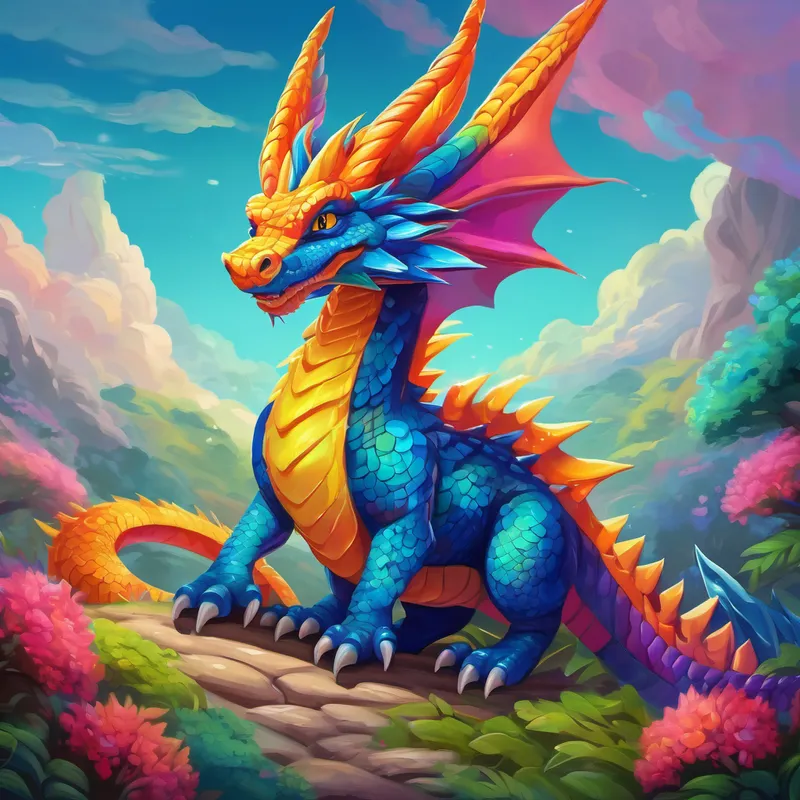 Un Un dragón con siete cabezas de colores brillantes. con siete cabezas de diferentes colores