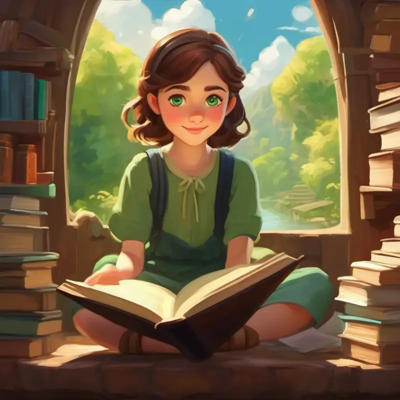 Brown hair, green eyes, adventurous spirit in a world of imagination, realizing the joy of reading