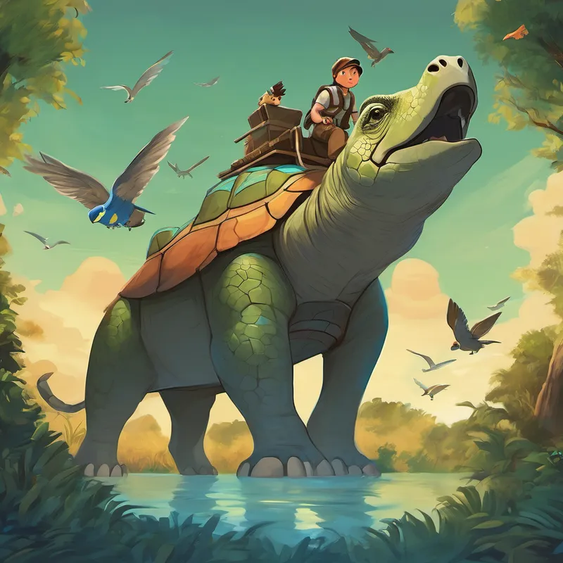 'Leader of the Pack' immediately sprang into action. Using their special power, they called upon all the nearby animals to form a search party. The wolves sniffed out the turtle's scent, the elephants used their trunks to guide the way, and the birds flew high in the sky, keeping an eye out for any signs of the lost turtles.