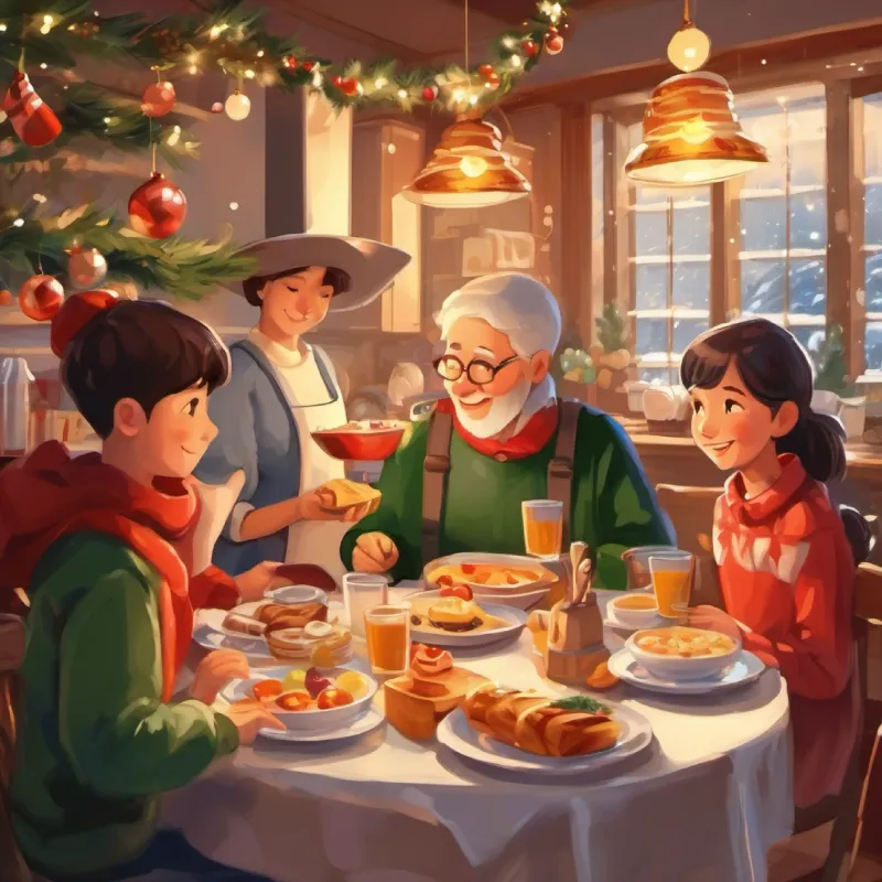 Eating breakfast with family, who are supportive and caring.