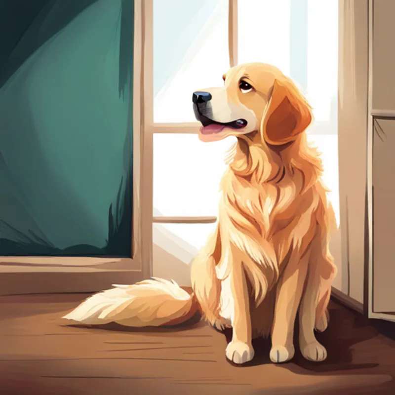 Golden Retriever with a wagging tail and fluffy coat looks disappointed while facing daily human struggles