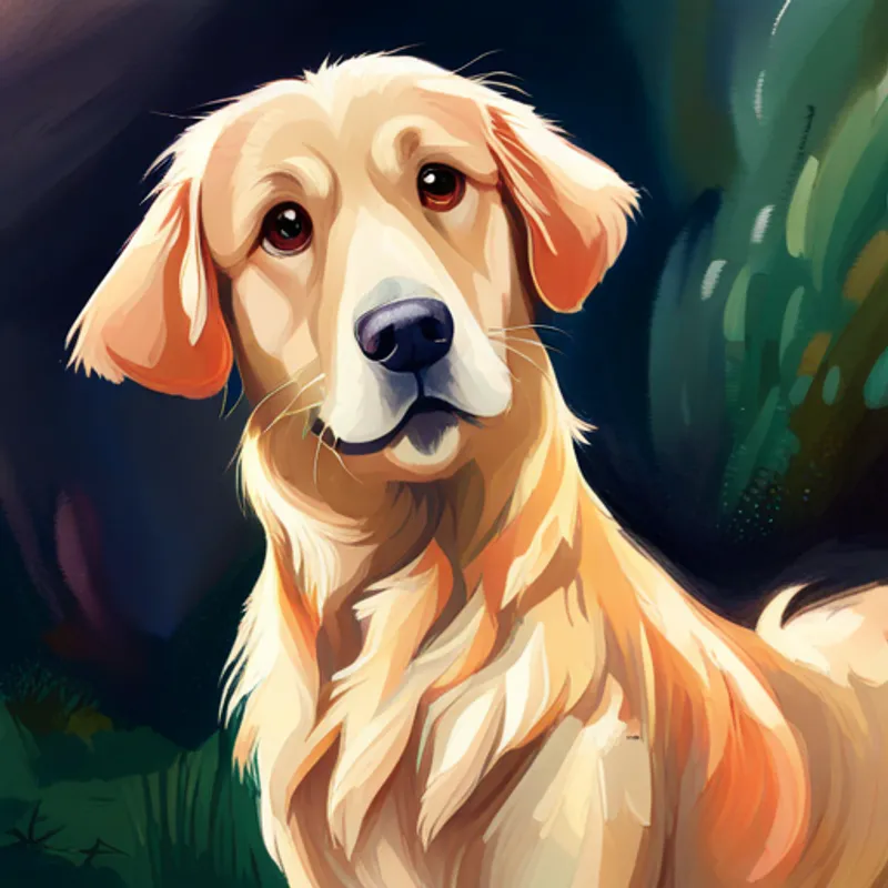 Golden Retriever with a wagging tail and fluffy coat tries to speak but only human sounds come out